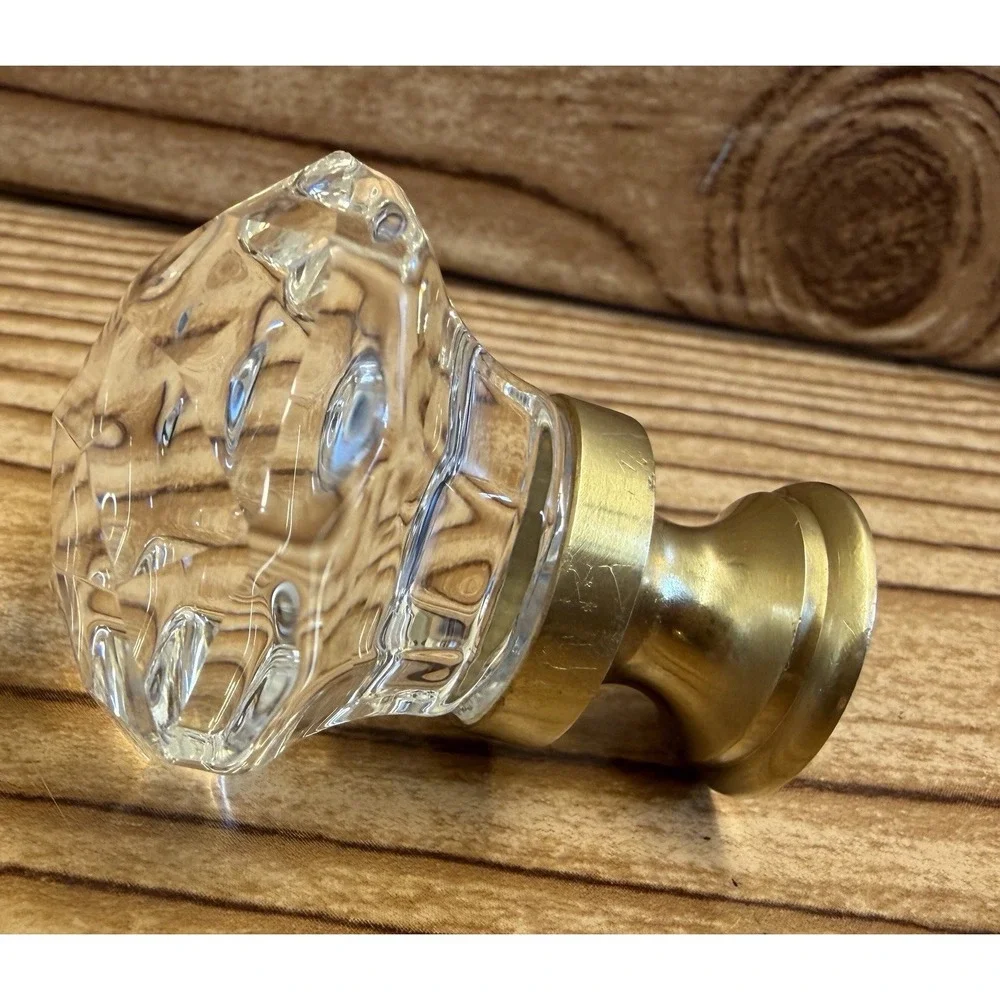Emtek Diamond Crystal Glass 1-1/4 Inch Round Cabinet Knob Gold Qty 3 Knobs